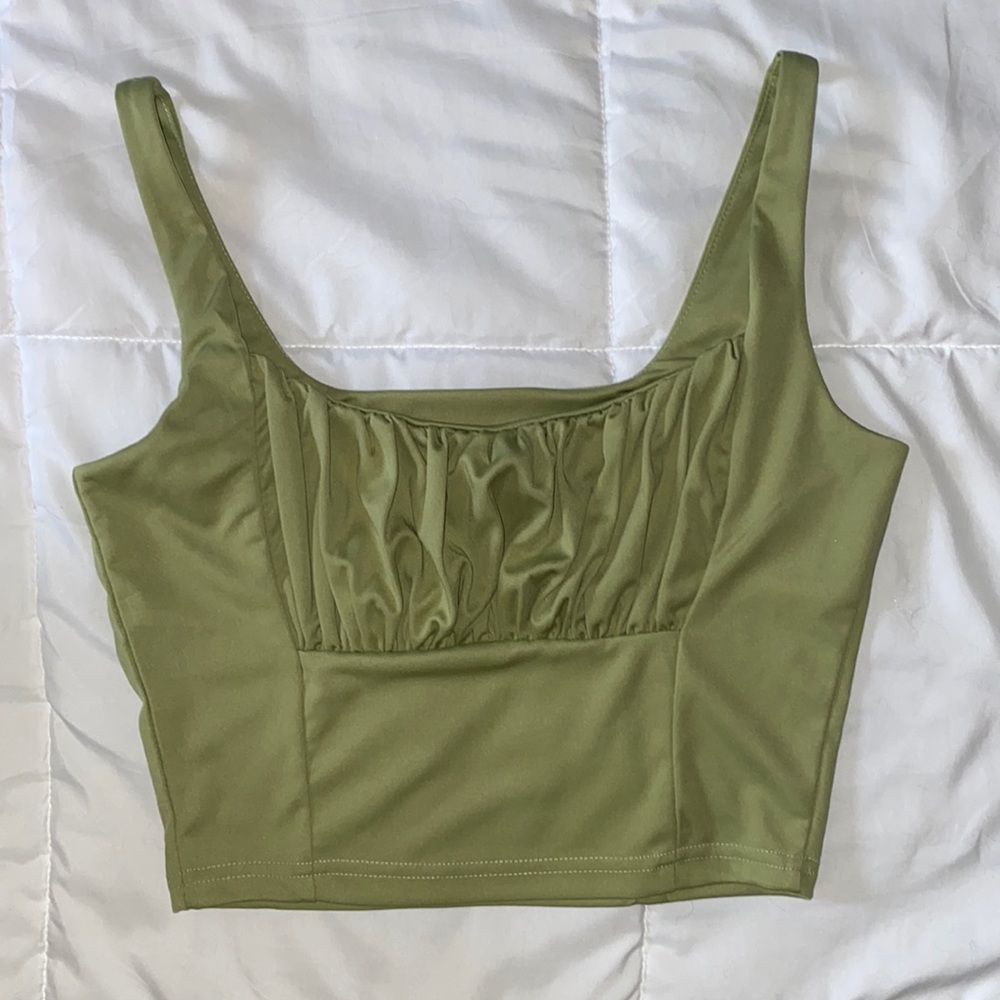 Green Ruched Bust Crop Top, M